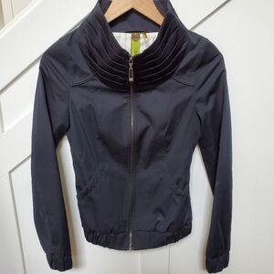 Black Bomber Lined With Pleated Collar Jacket